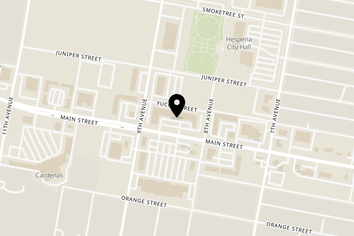 Map showing the location of Philly Steak & Sub on 15776 Main St Ste 22 in Hesperia